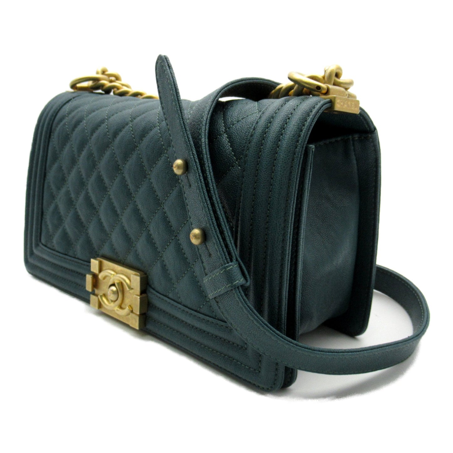 CHANEL Boy Chanel ChainShoulder Bag Green Caviar Skin Grained Calf