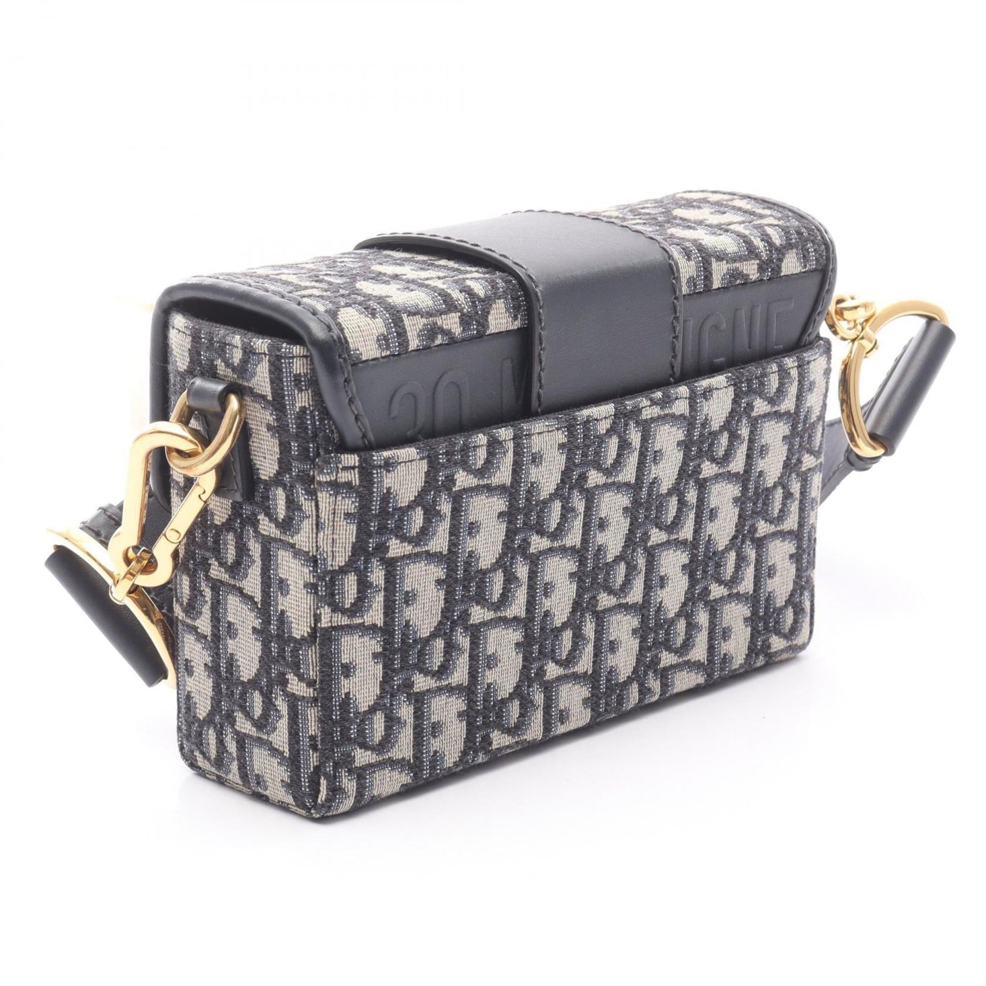 Christian Dior Beige Black Navy Canvas Leather Shoulder Bag  
