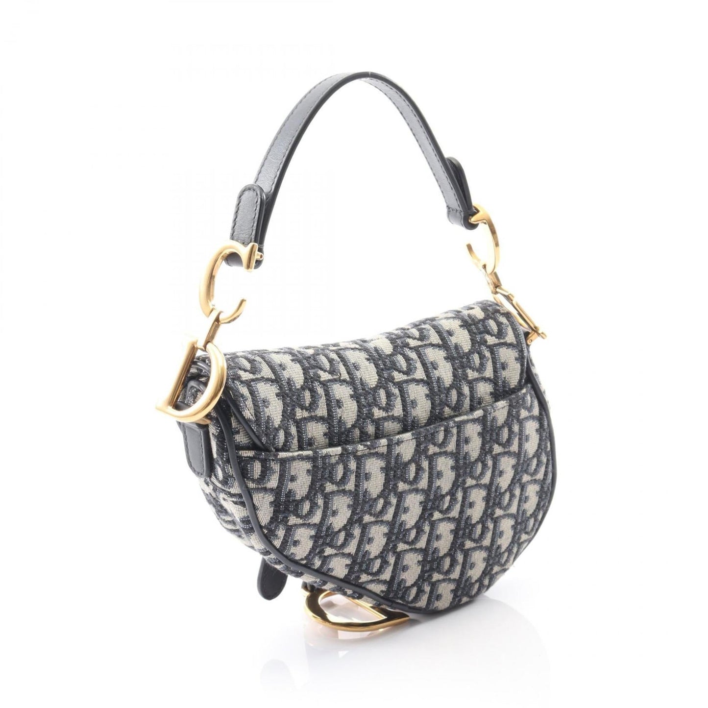 Christian Dior Beige Navy Canvas Leather Handbag  