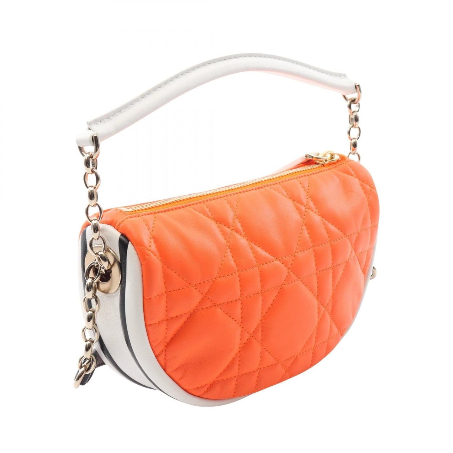 Christian Dior Orange White Leather Shoulder Bag  