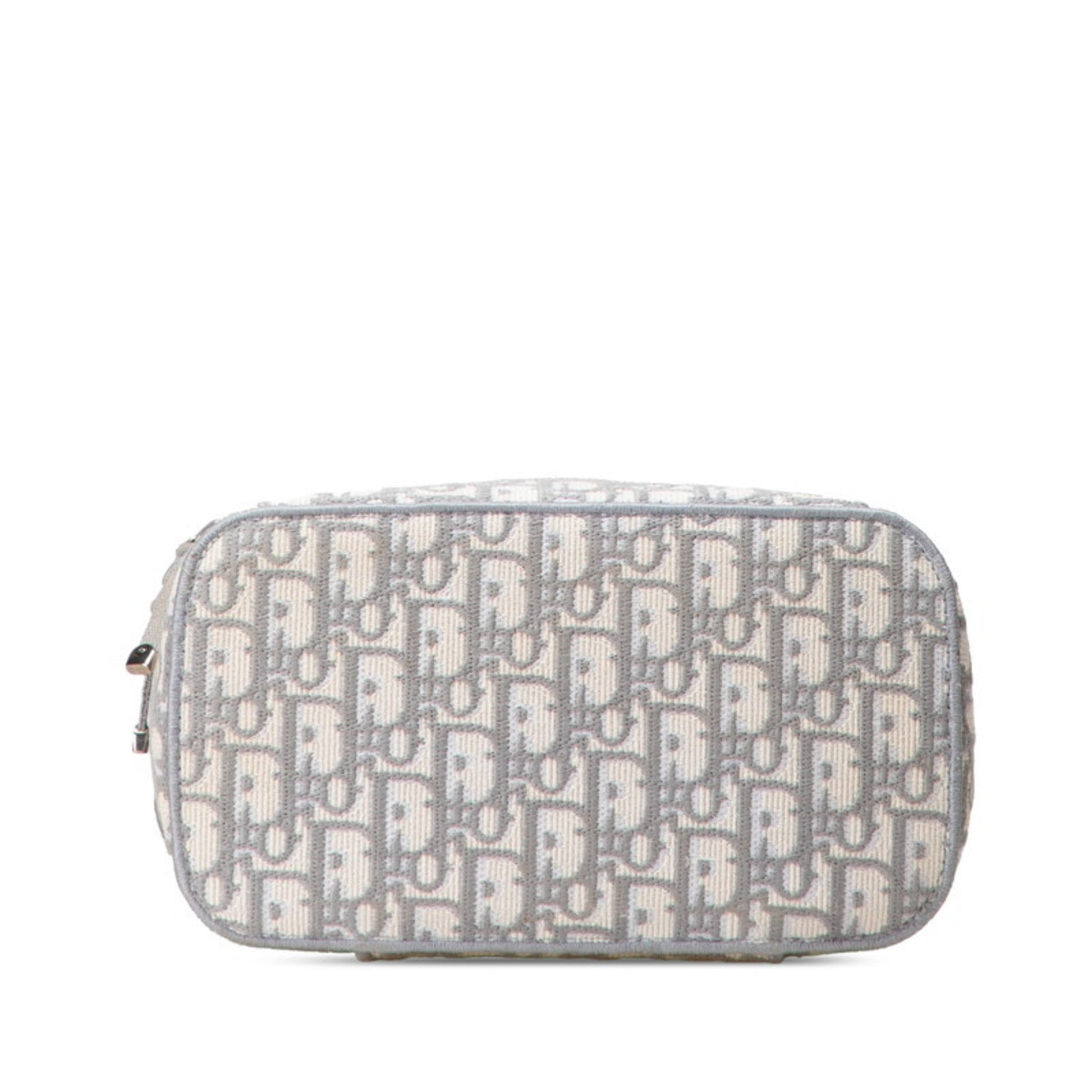 Christian Dior Gray White Canvas Handbag Vanity Bag  
