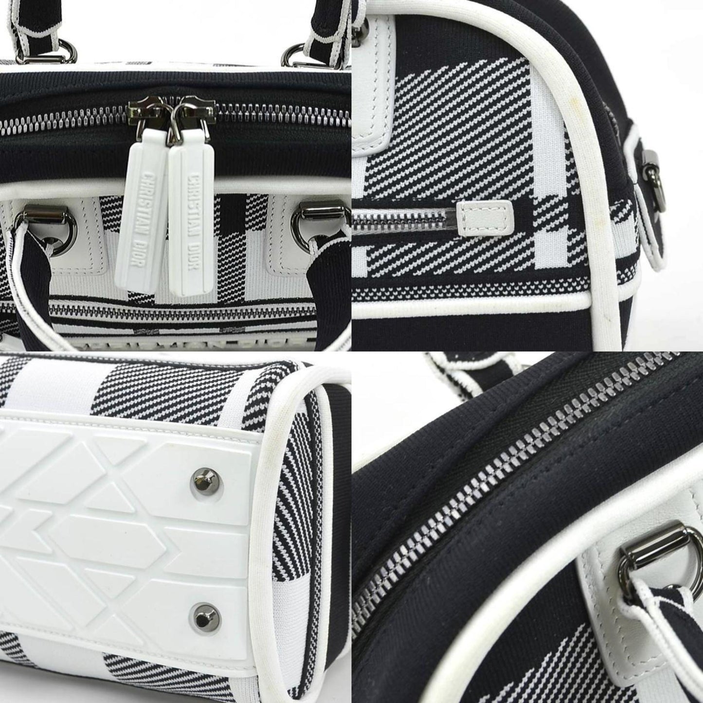 Christian Dior Black White Canvas Handbag Shoulder Bag  