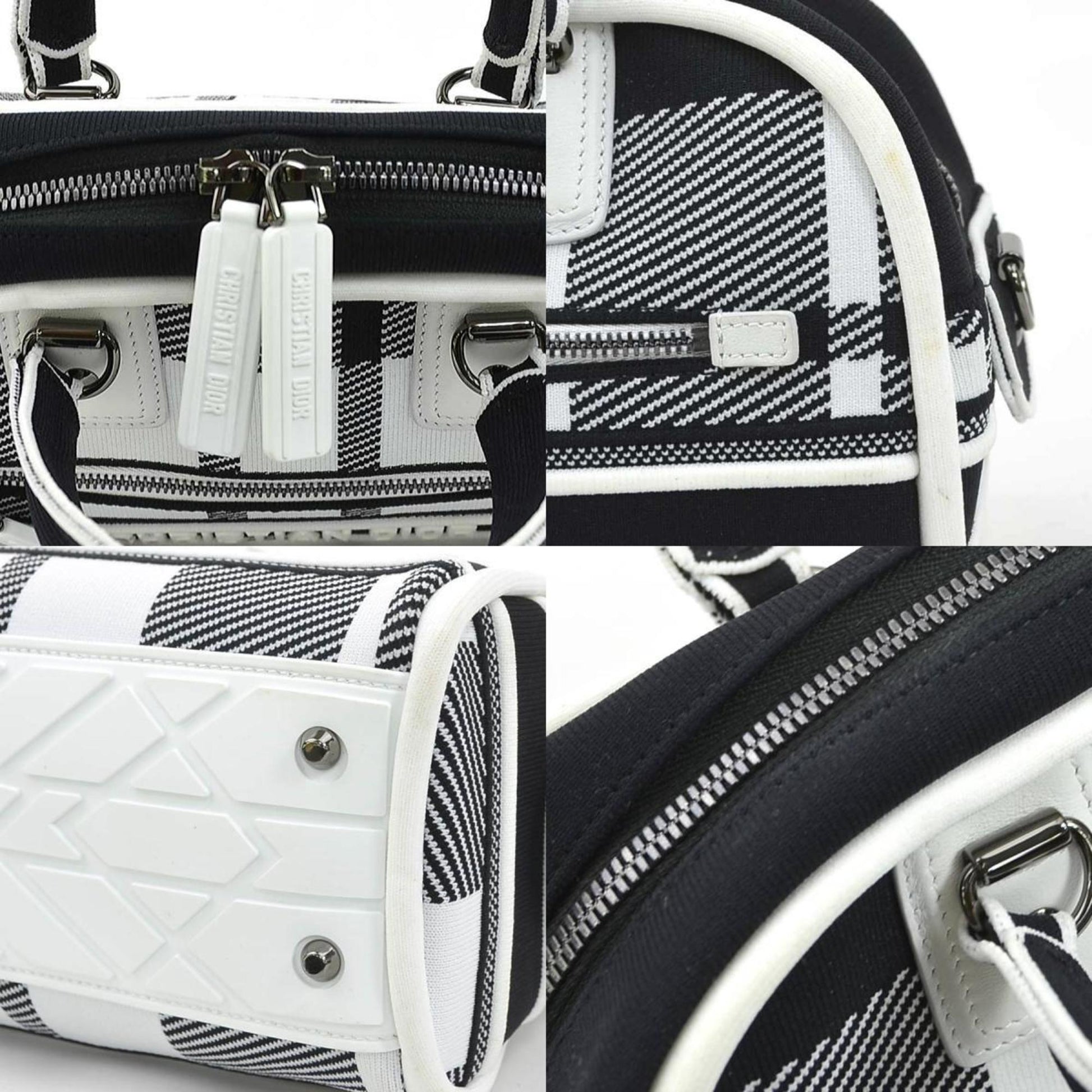 Christian Dior Black White Canvas Handbag Shoulder Bag  