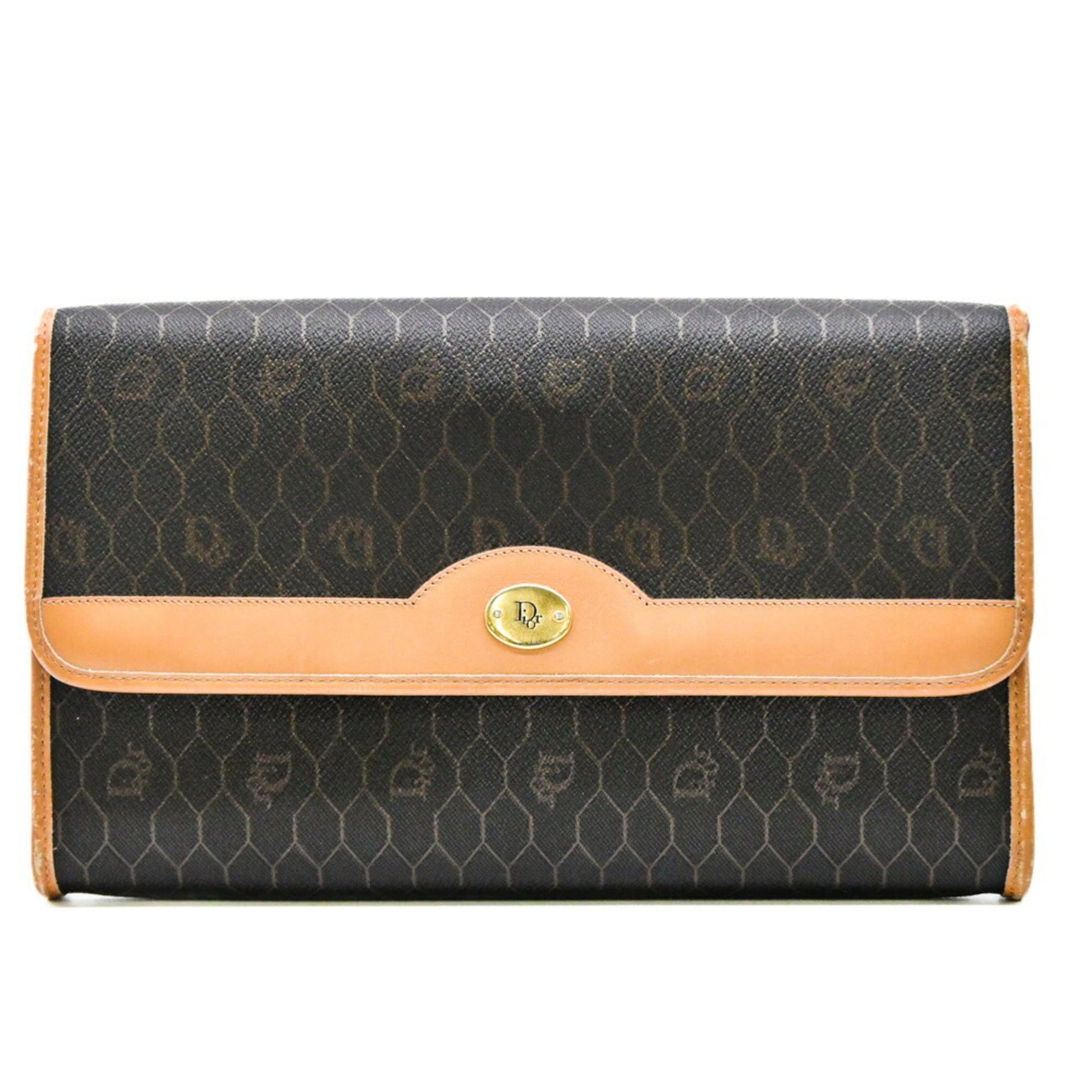 Christian Dior Dark Brown Light Brown Leather Shoulder Bag  