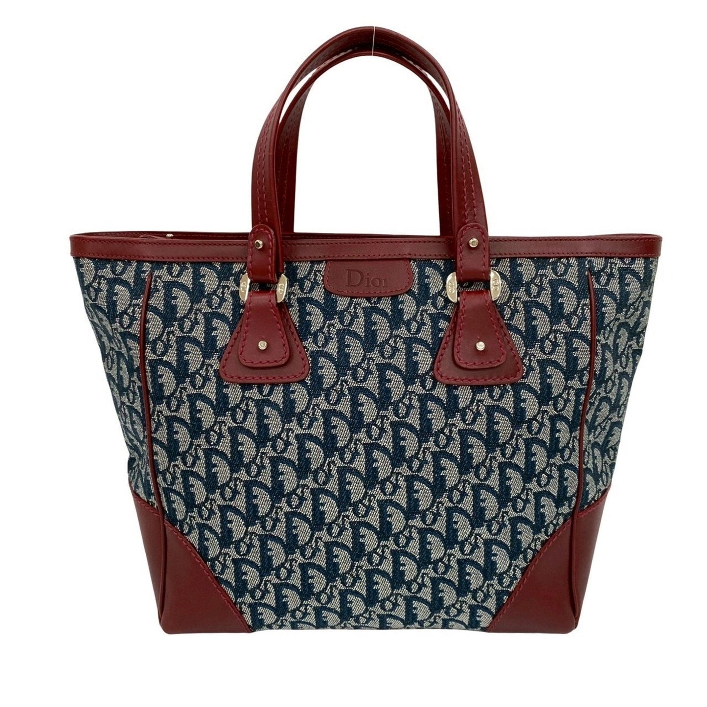 Christian Dior Navy Wine Canvas Leather Handbag Tote Bag  