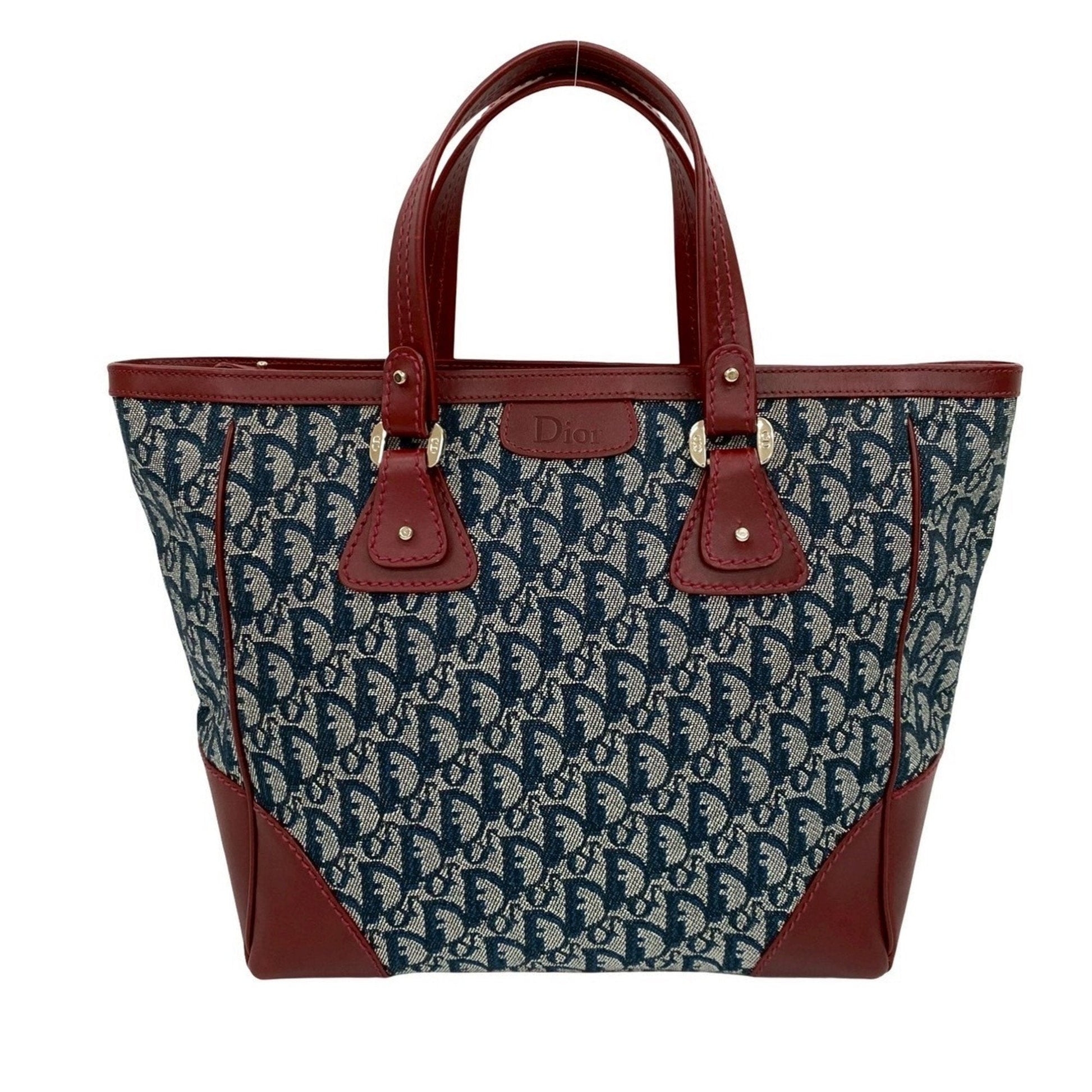 Christian Dior Navy Wine Canvas Leather Handbag Tote Bag  