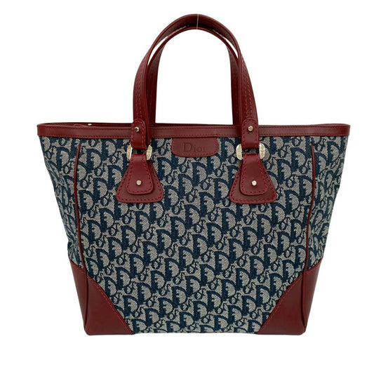 Christian Dior Navy Wine Canvas Leather Handbag Tote Bag  