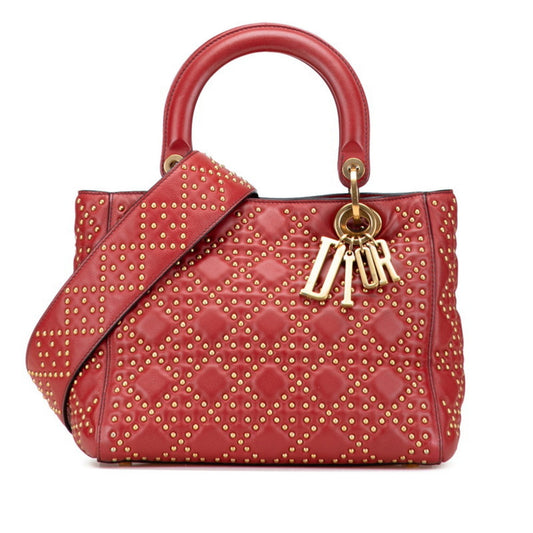 Christian Dior Lady Dior Red Color Leather Handbag Shoulder Bag  