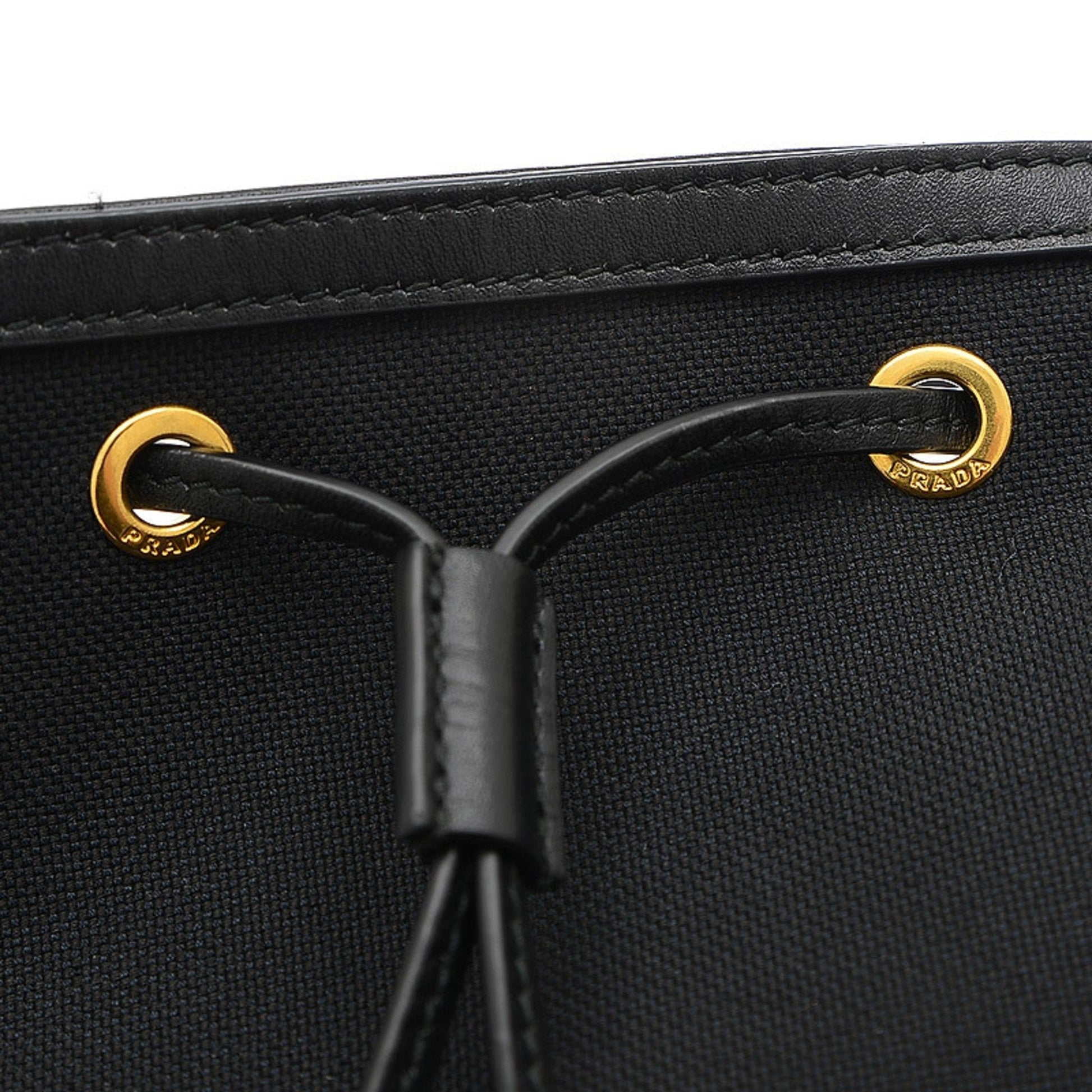 Prada Logo Jacquard Drawstring 2Way Shoulder Ribbon Canvas Black Luxury Handbag