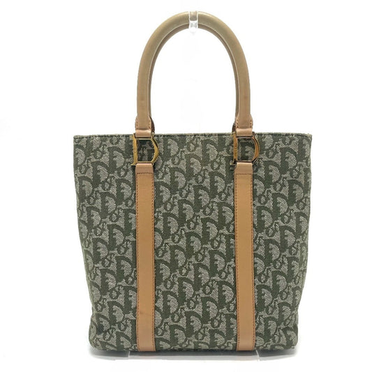 Christian Dior Green Canvas Leather Handbag Tote Bag  