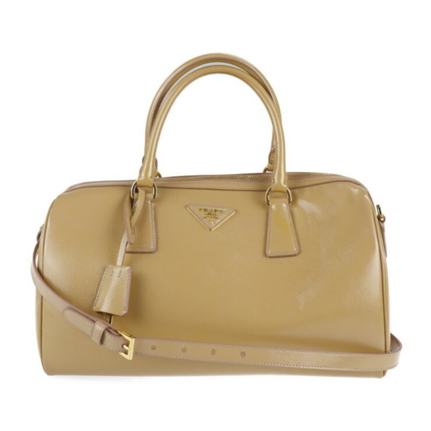 Prada handBag patent leather CAMMEO beige 2WAY shoulder Bag mini Boston
