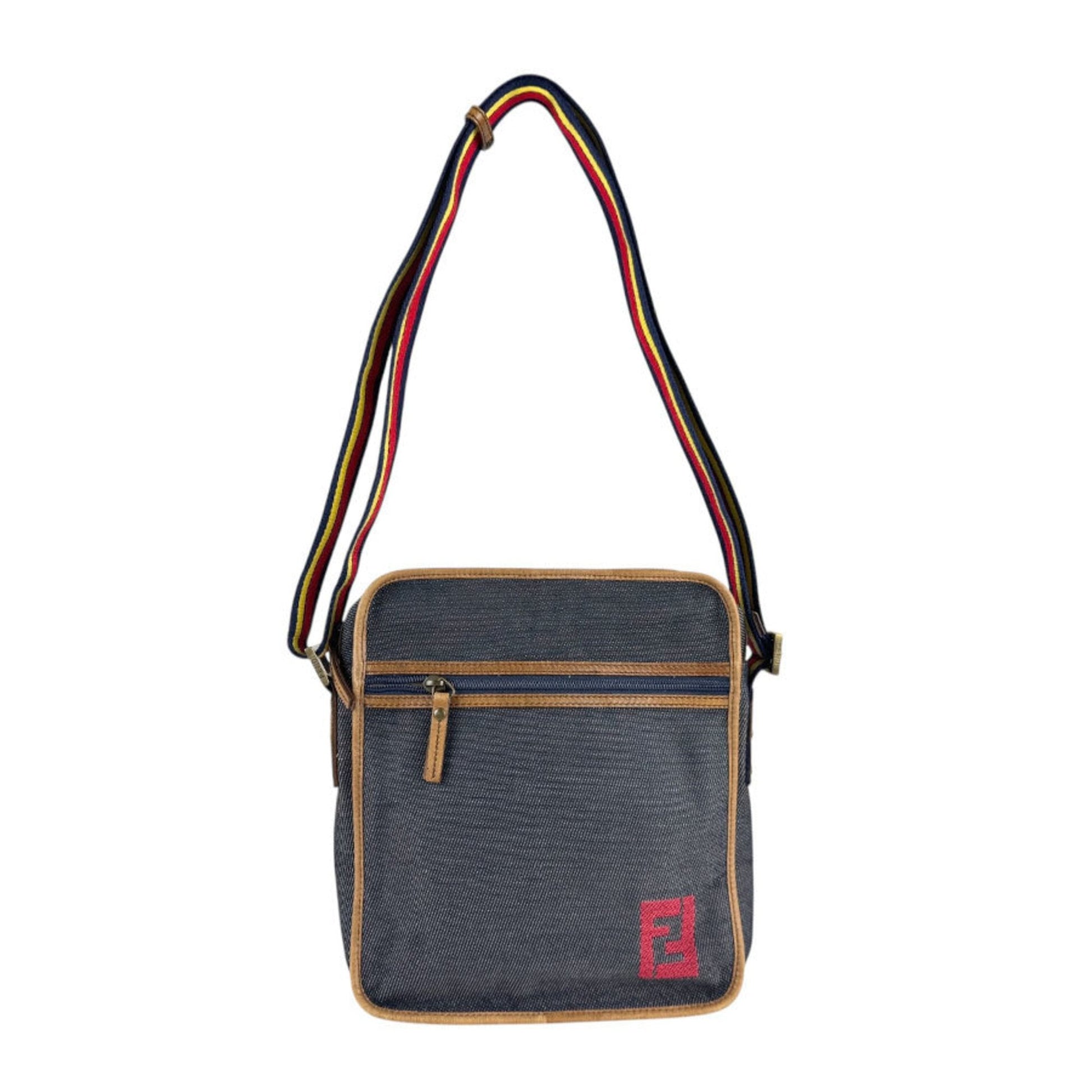 Christian Dior Brown Navy Denim Leather Shoulder Bag  