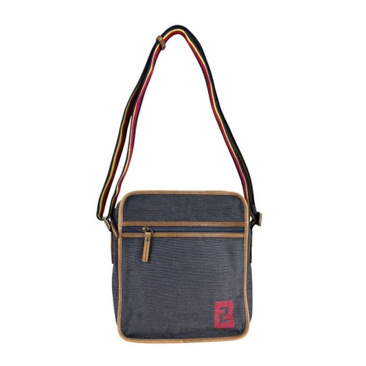 Christian Dior Brown Navy Denim Leather Shoulder Bag  