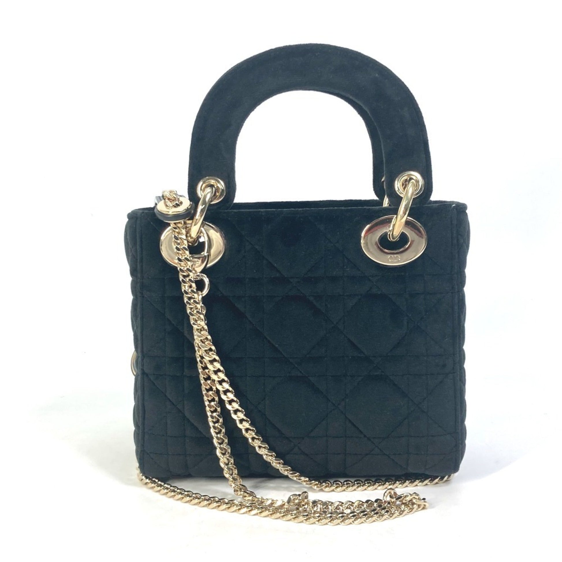 Christian Dior Lady Dior Black Leather Handbag Shoulder Bag  