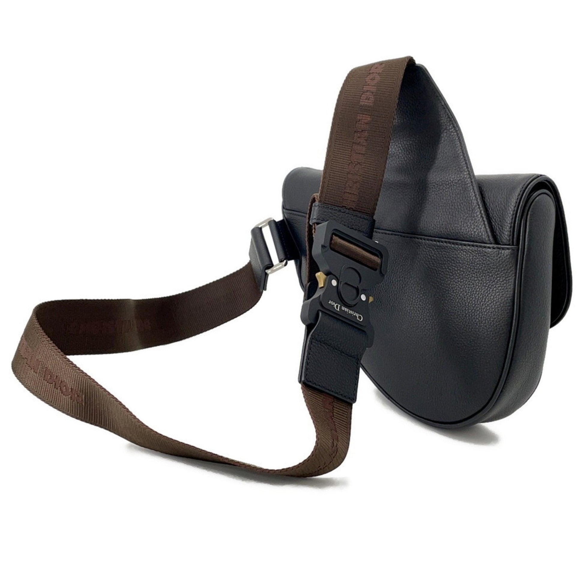 Christian Dior Black Leather Saddle Bag Sling Bag  