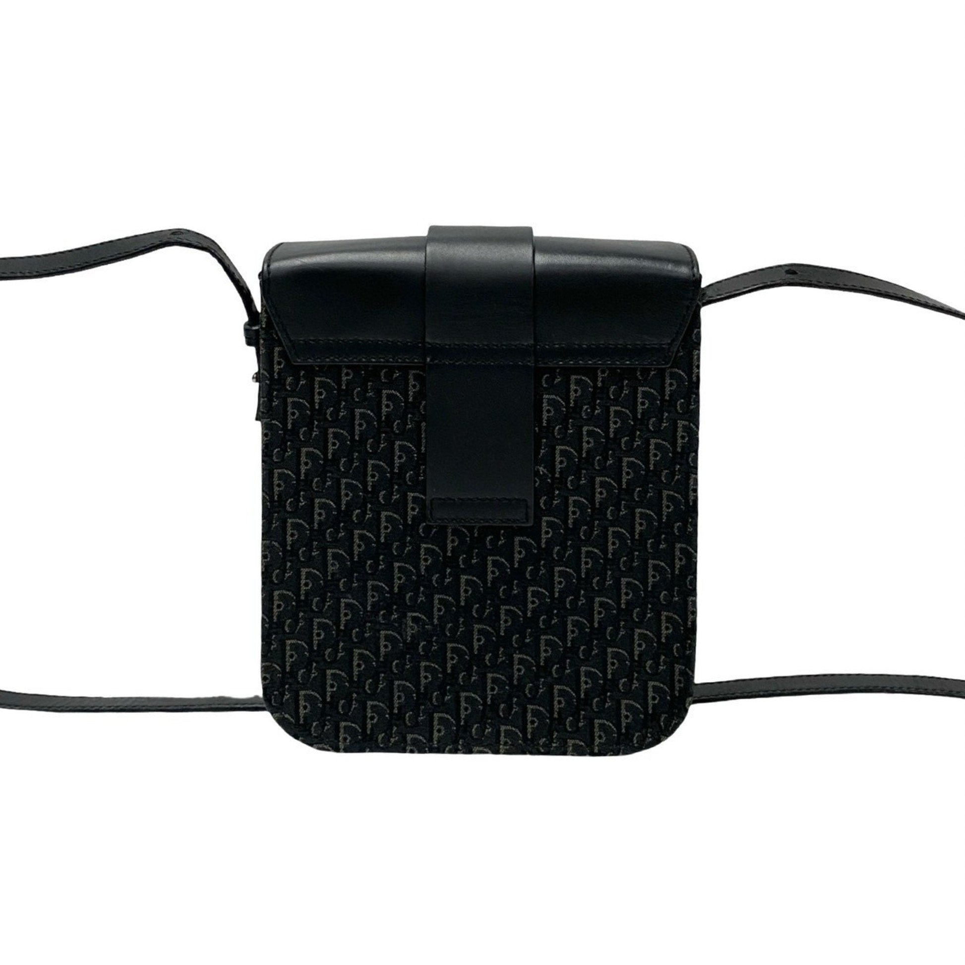 Christian Dior Black Leather Canvas Shoulder Bag  