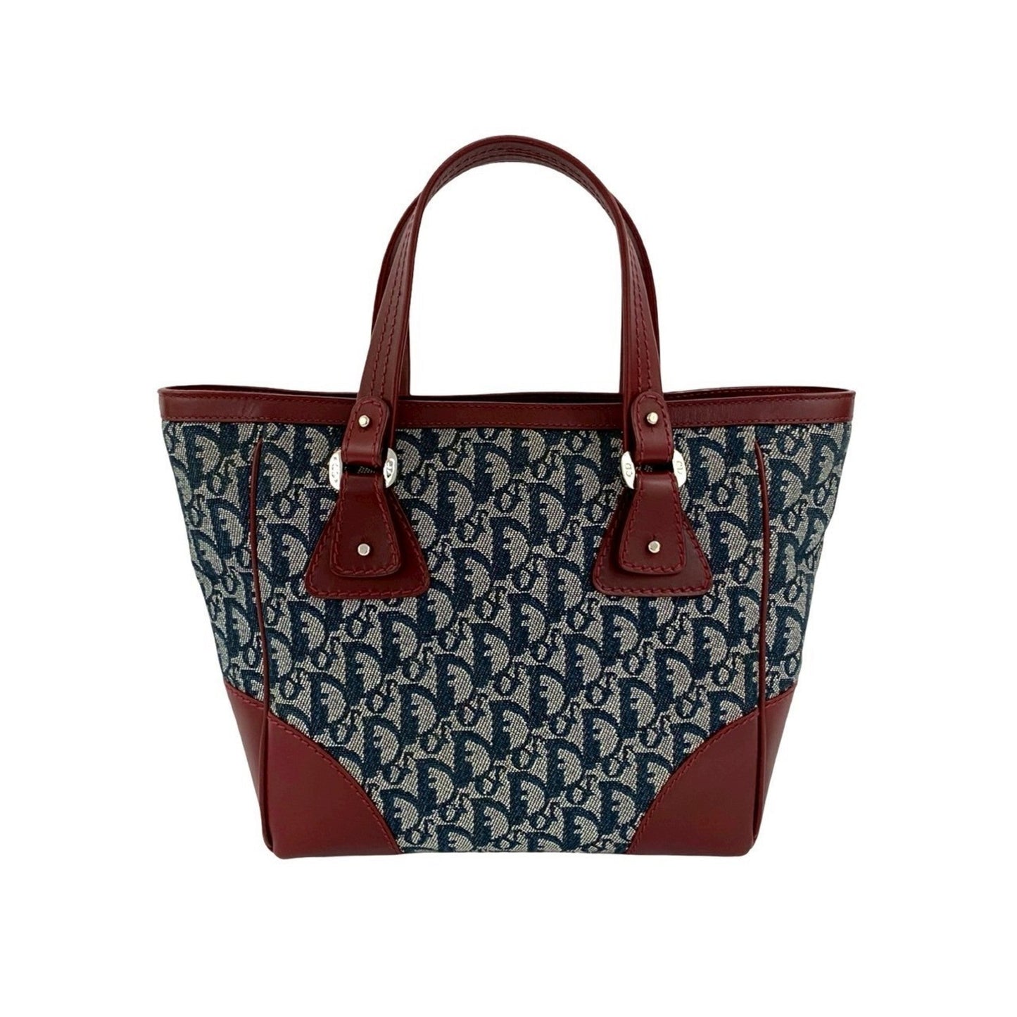 Christian Dior Navy Wine Canvas Leather Handbag Tote Bag  