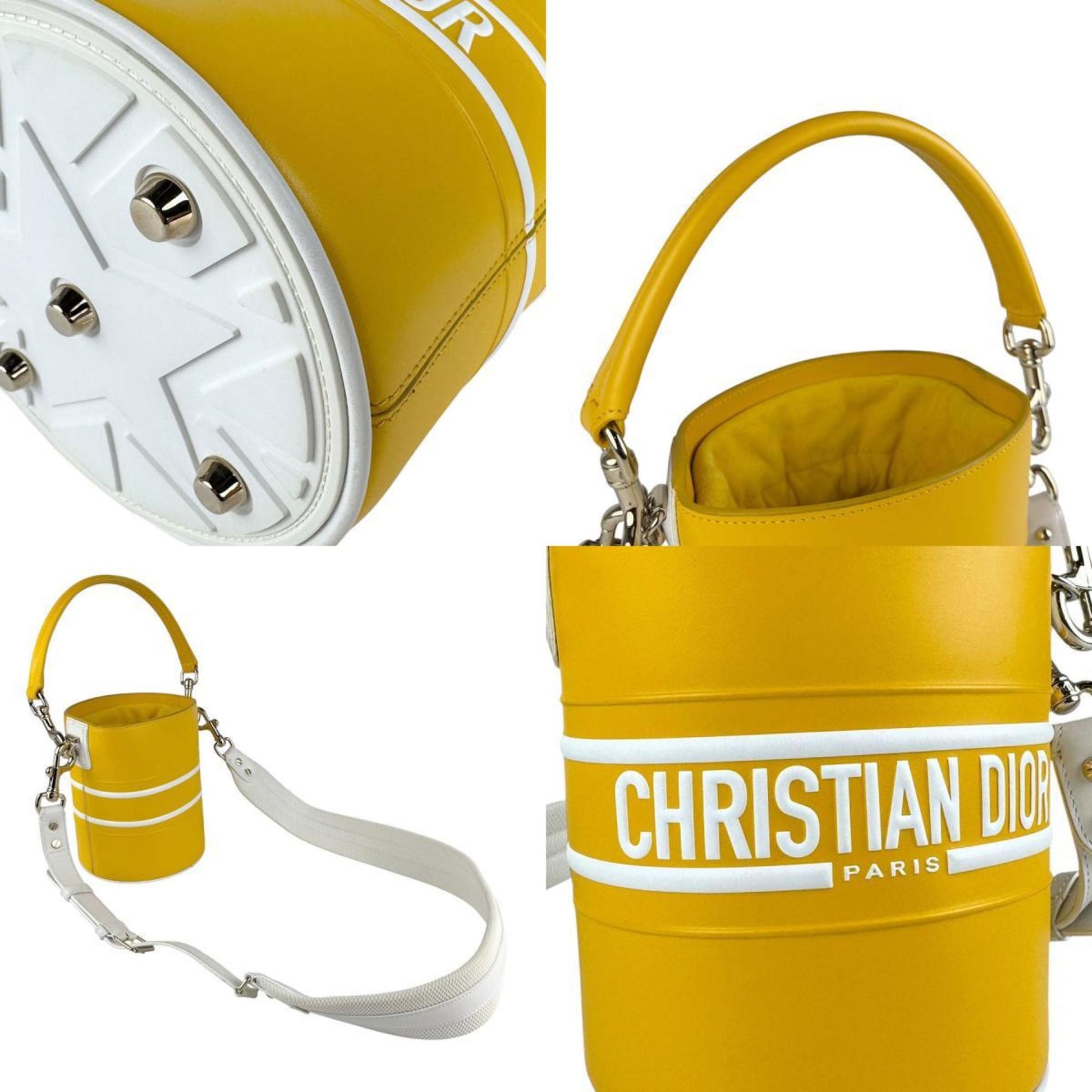 Christian Dior White Yellow Leather Handbag Shoulder Bag  