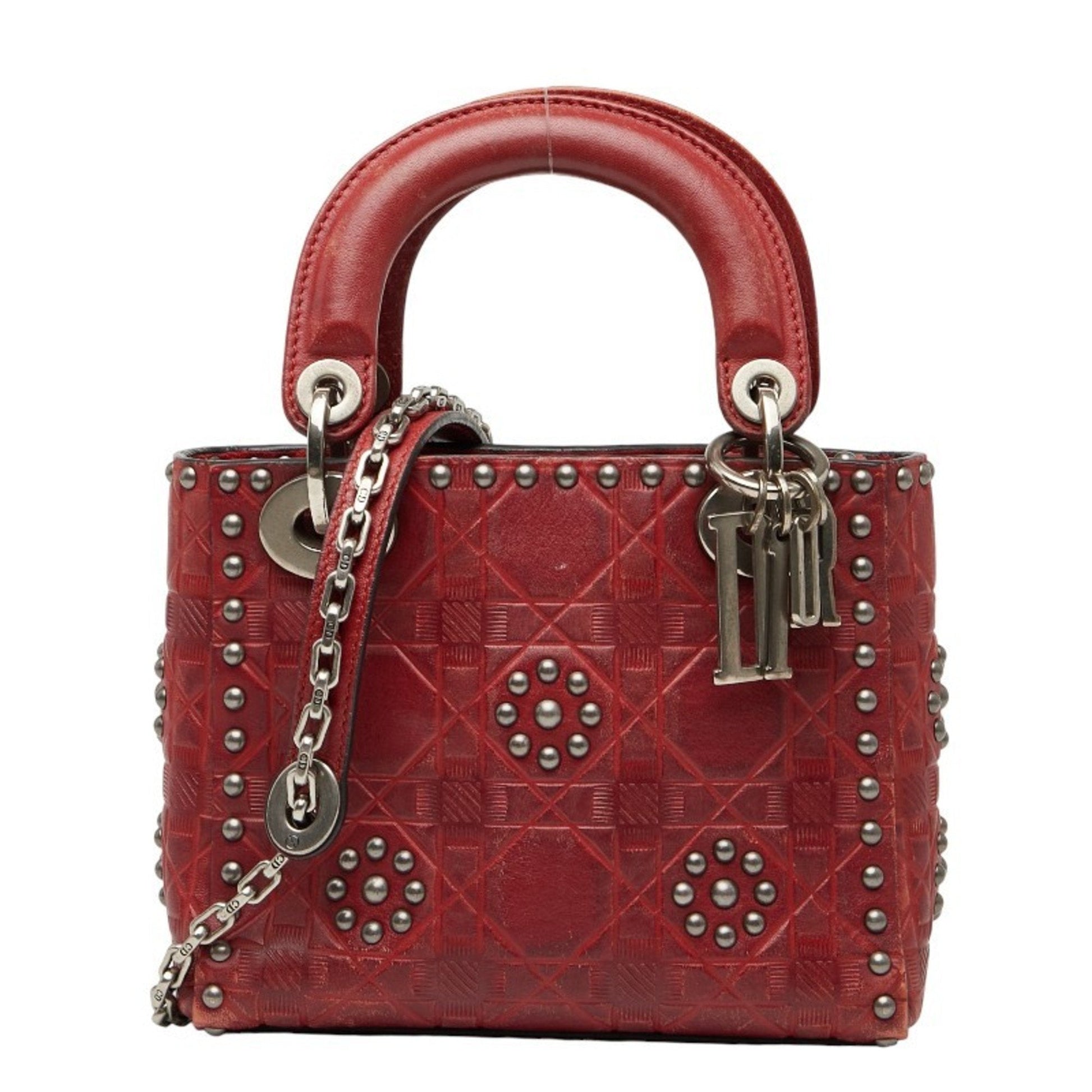 Christian Dior Lady Dior Red Color Leather Handbag Shoulder Bag  