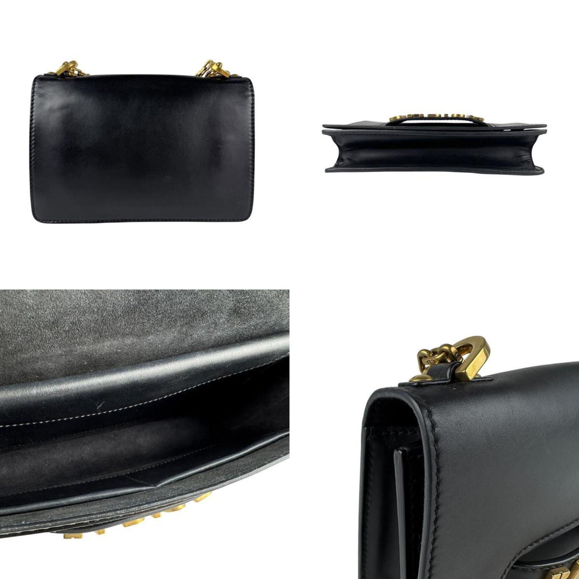 Christian Dior Black Gold Leather Metal Shoulder Bag  