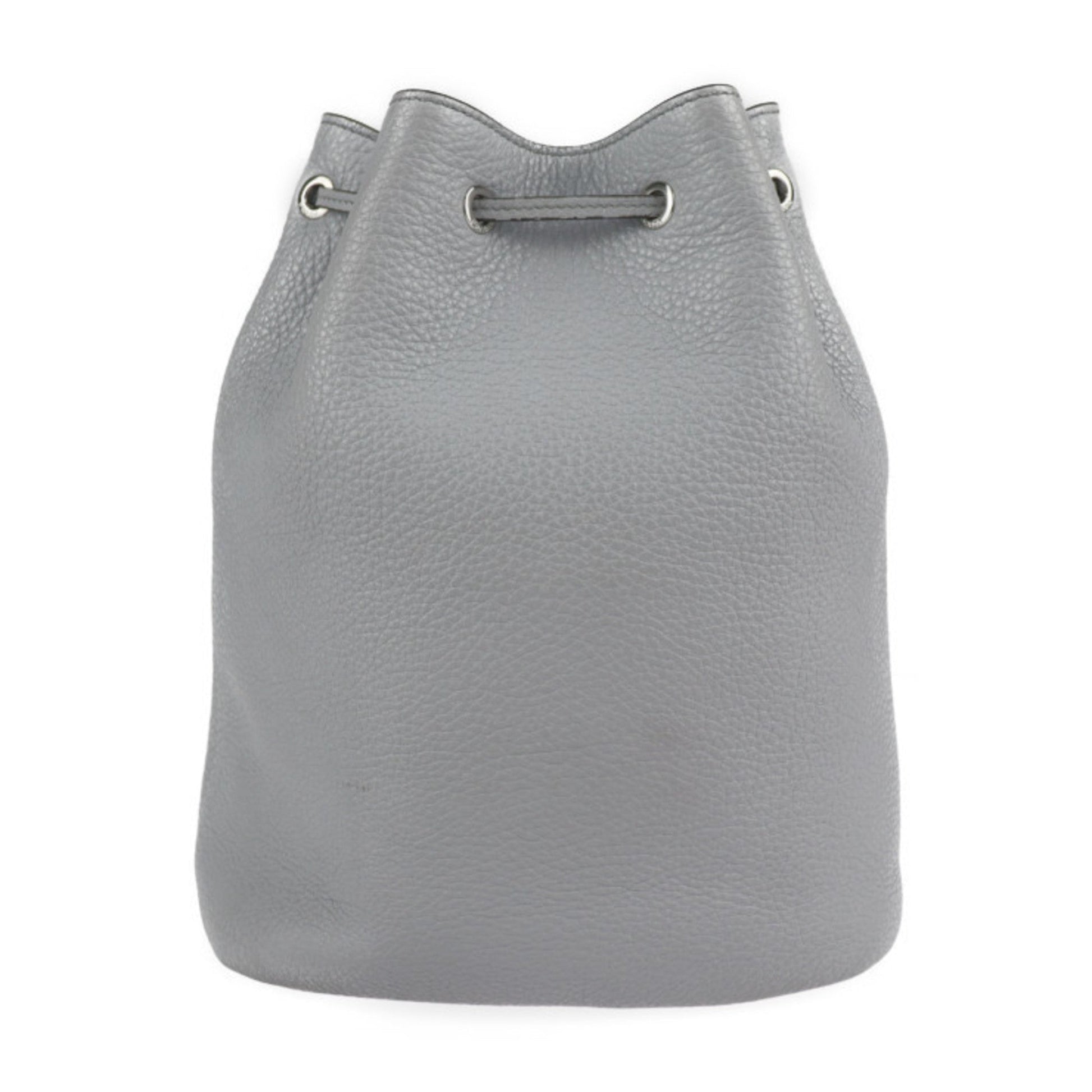 Prada Shoulder Bag Leather Gray Silver Hardware Drawstring Triangle Logo Plate