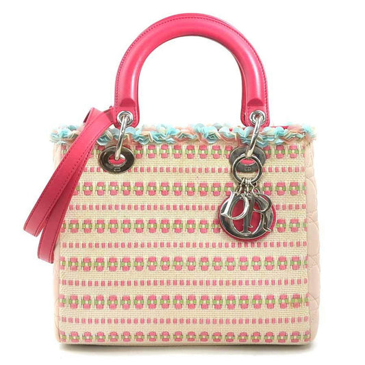 Christian Dior Pink Canvas Leather Handbag Shoulder Bag  