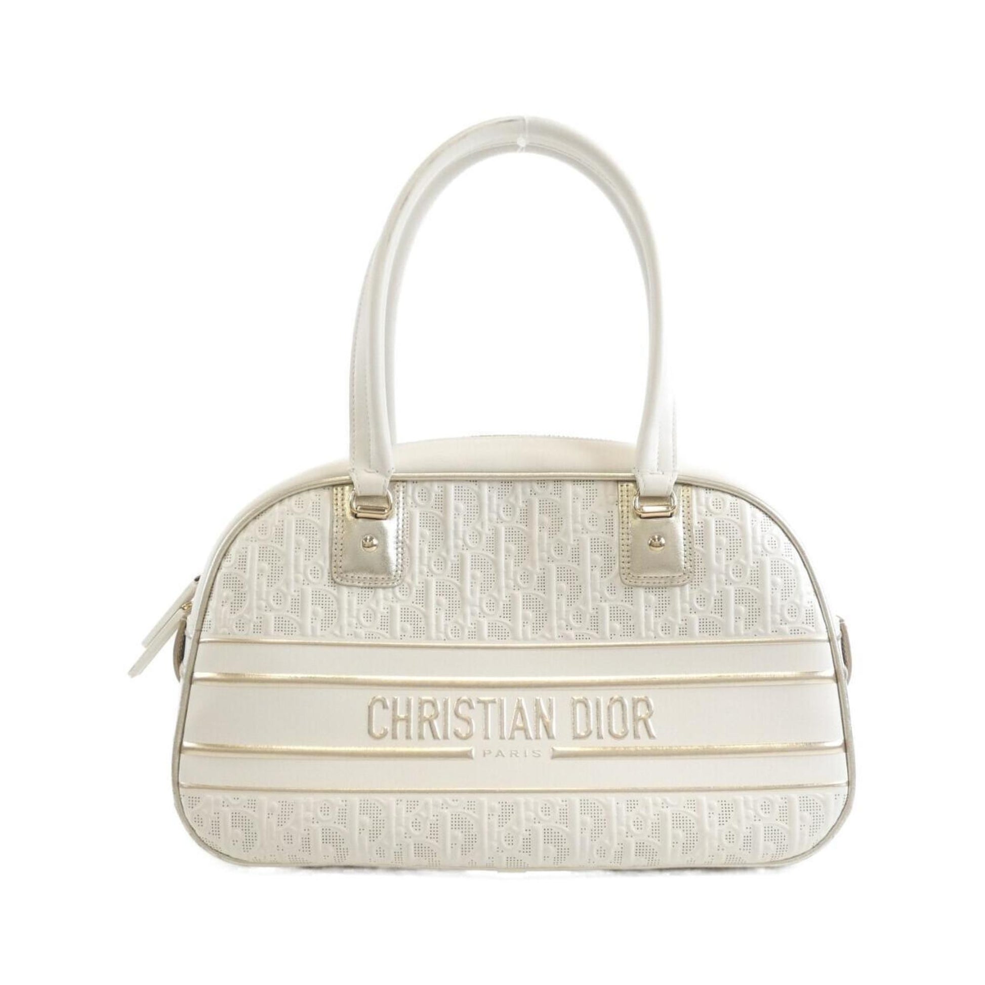 Christian Dior White Leather Boston Bag  