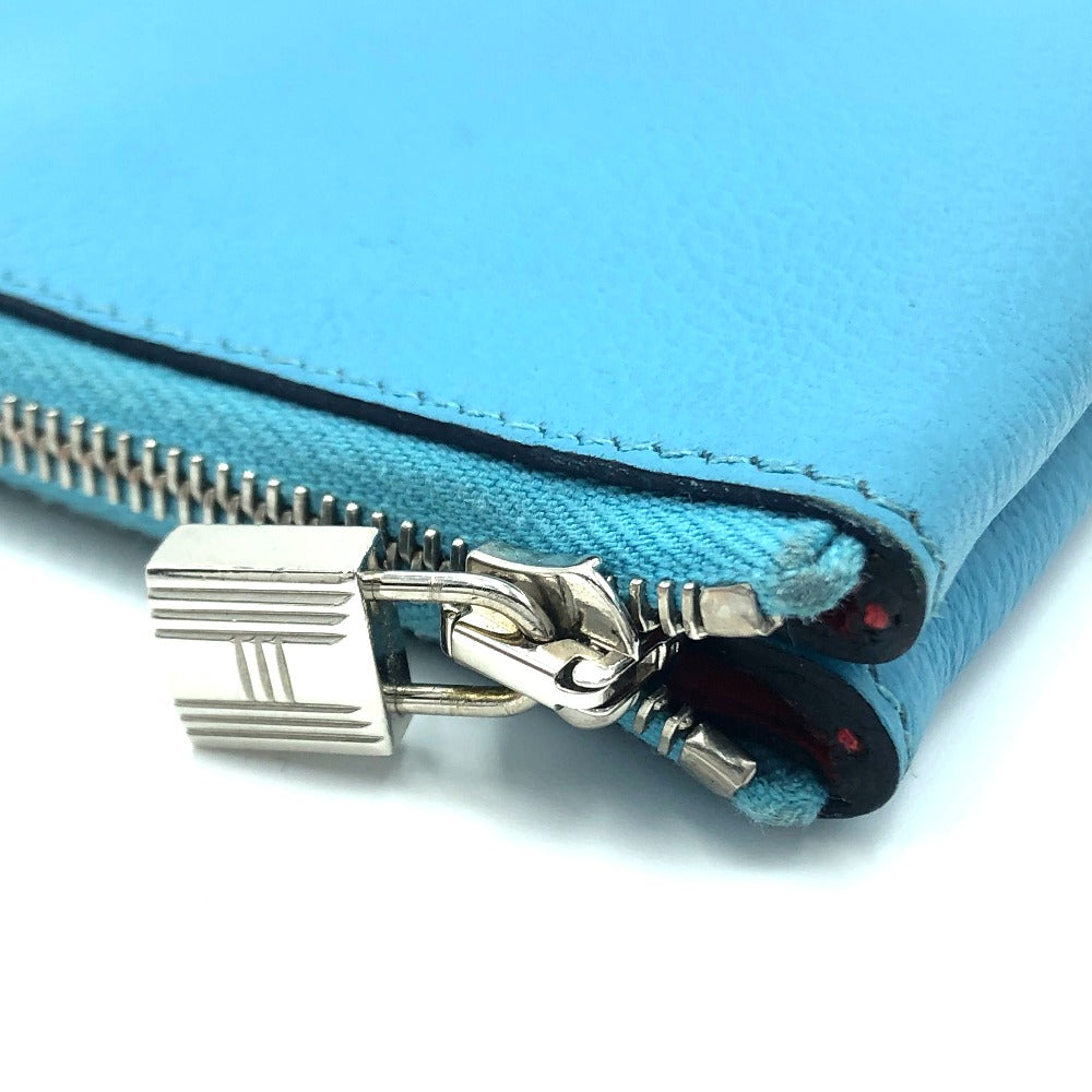 HERMES Pouch leather blue flat Atou PM Women