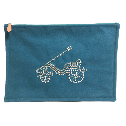 HERMES Pouch canvas Blue type bicycle studs velocipedist unisex(Unisex)