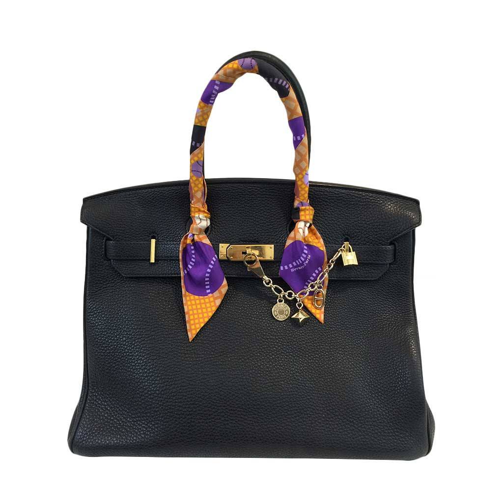 HermesBirkin 35 Black Clemence Bag GHW