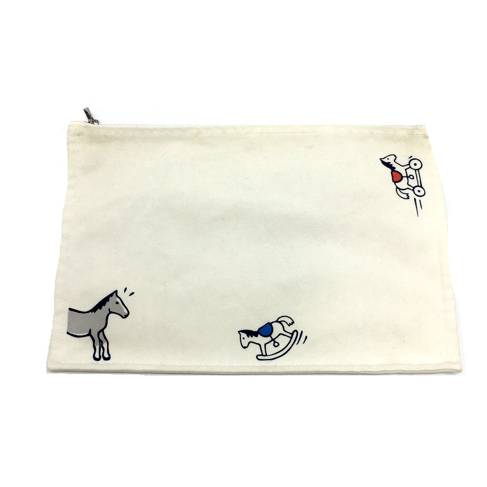 HERMES Pouch cotton off white Horse Adada GM unisex(Unisex)