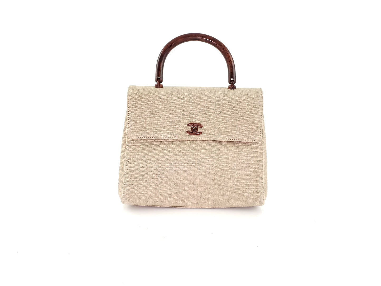 CHANEL Kelly Wood Canvas Top Handle Bag