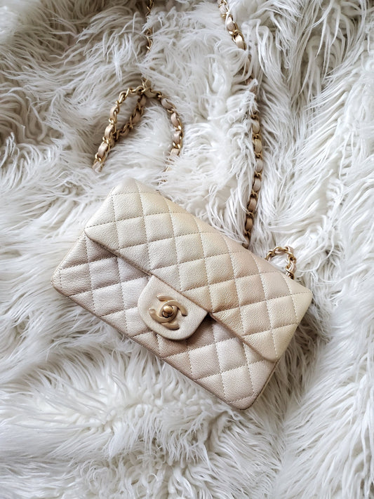 New Chanel Classic 2022 Rectangular Mini Gold Ombre Flap Bag