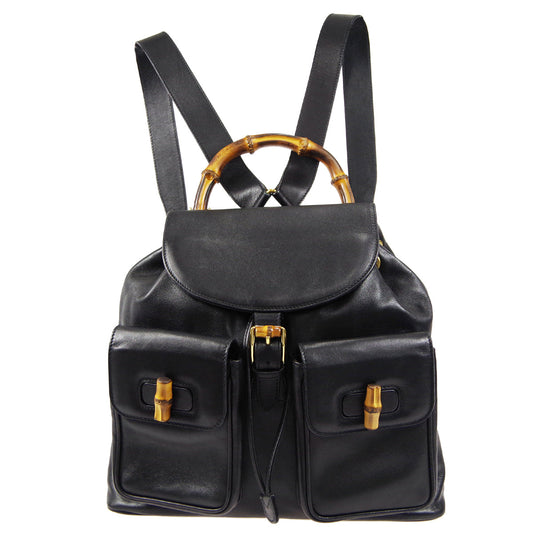 Gucci Bamboo Black Leather Backpack Style 2