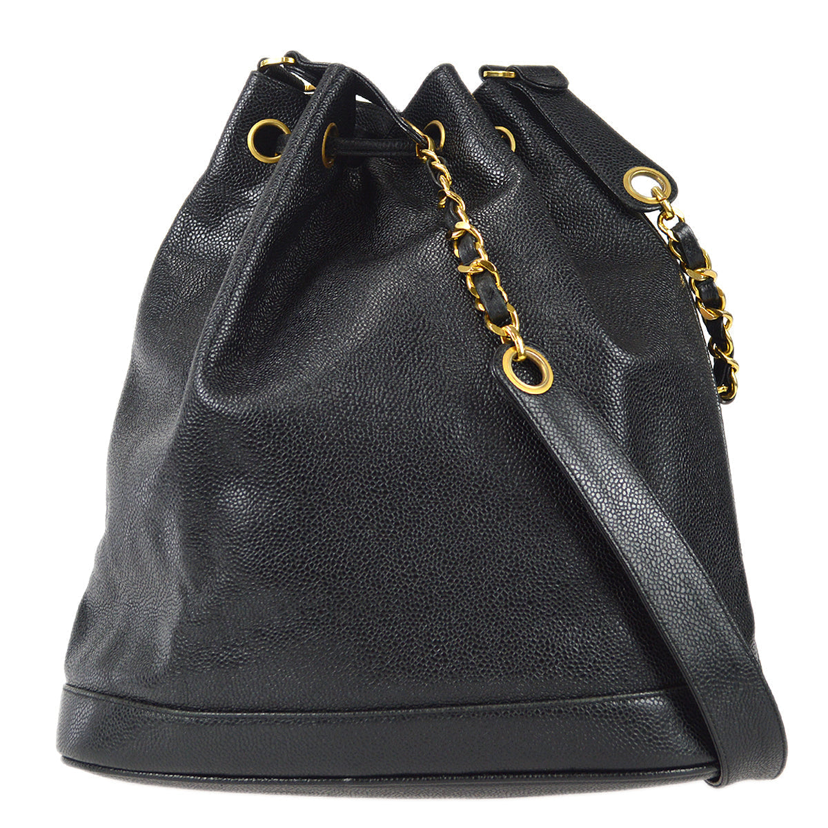 CHANEL Bucket Drawstring Chain Shoulder Bag Black Caviar 68197