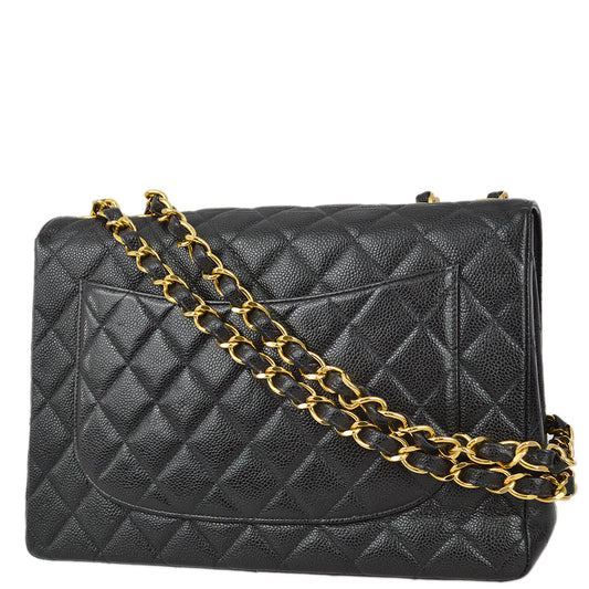 Chanel Black Caviar Jumbo Classic Flap Shoulder Bag