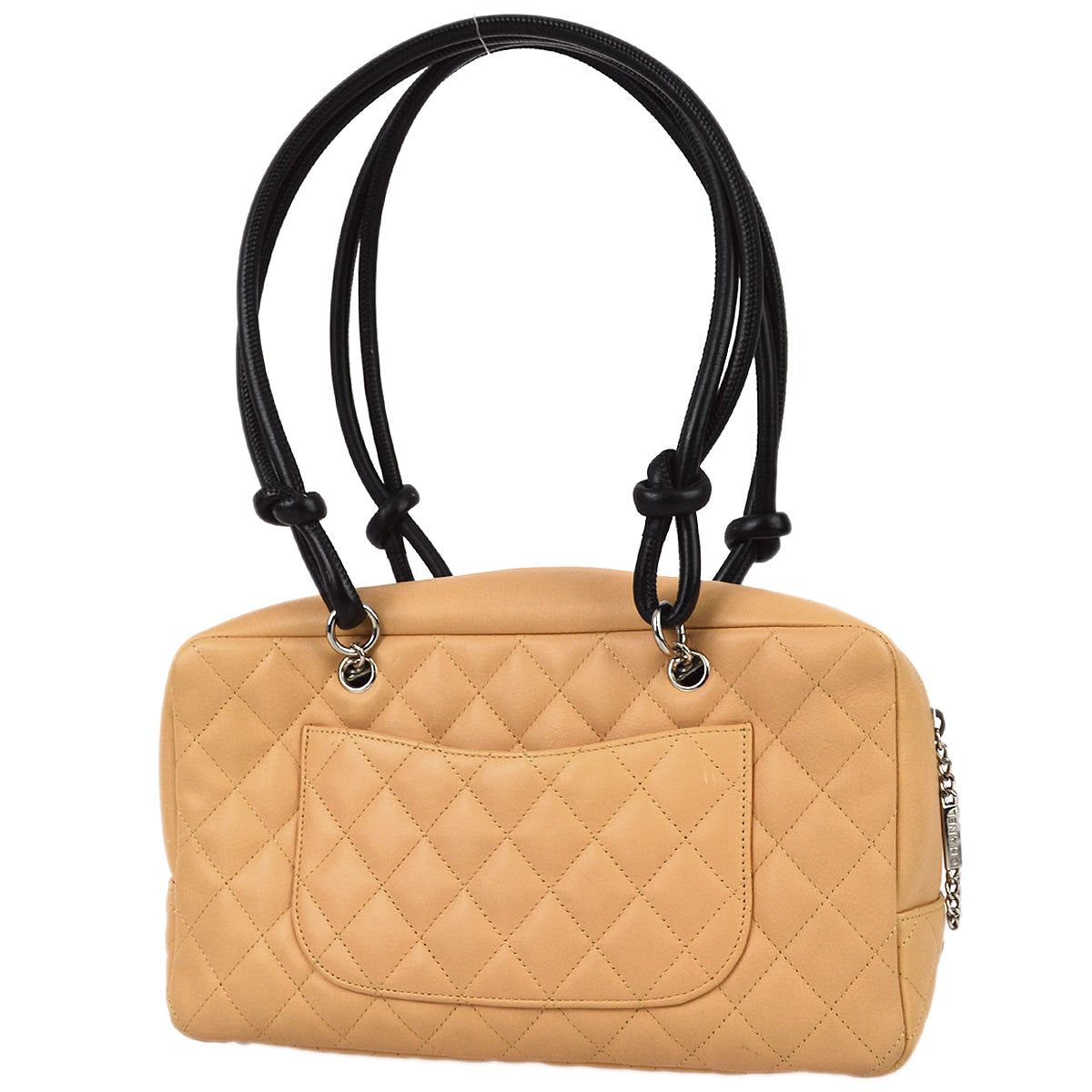 Chanel Beige Black Calfskin Cambon Ligne Bowling Handbag