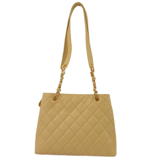 Chanel Beige Caviar Chain Shoulder Tote Bag