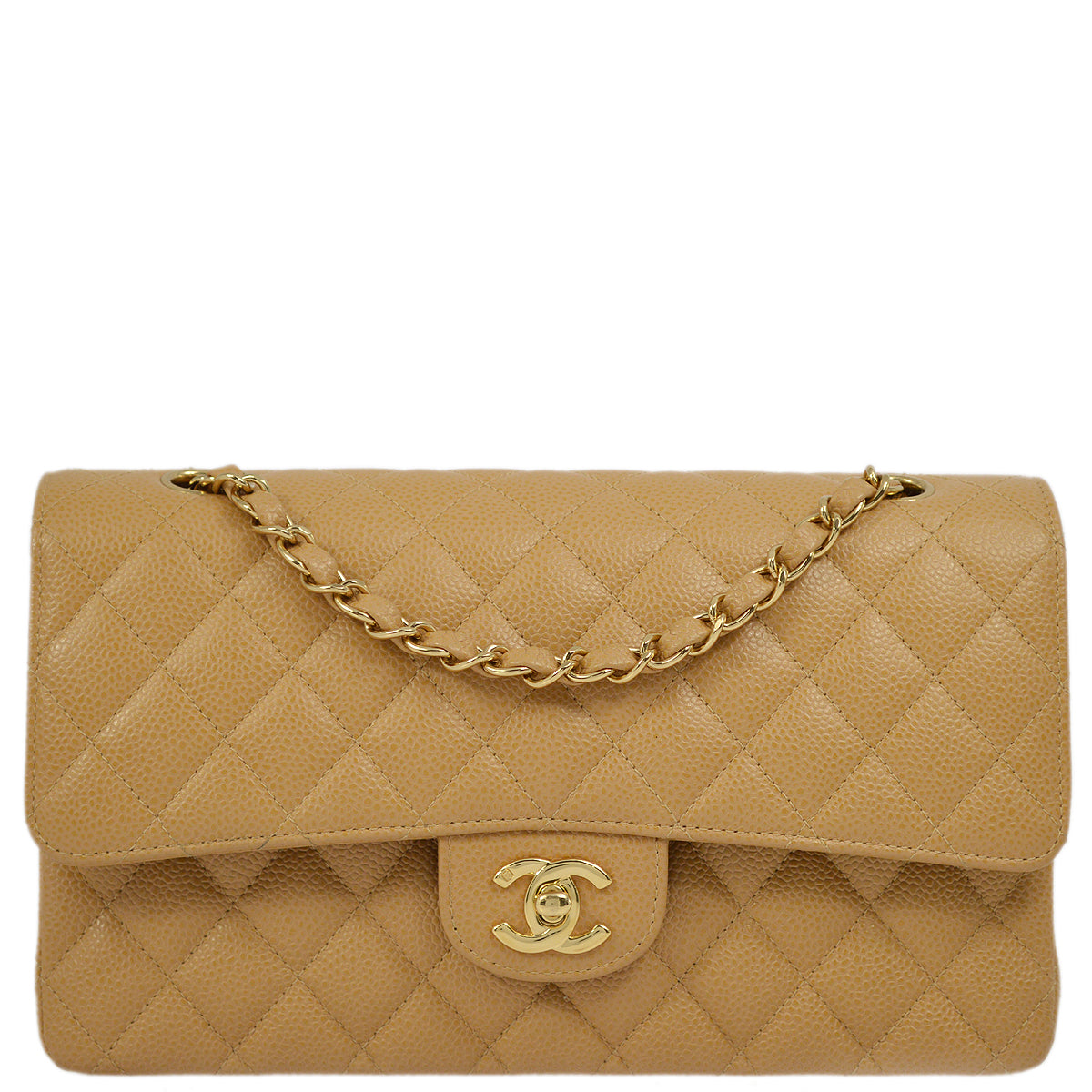 Chanel Beige Caviar Medium Classic Double Flap Shoulder Bag