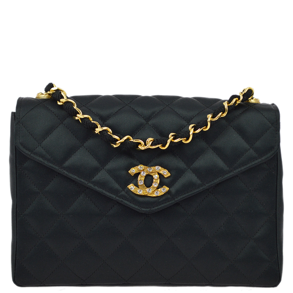 Chanel Black Satin Rhinestone Chain Shoulder Bag