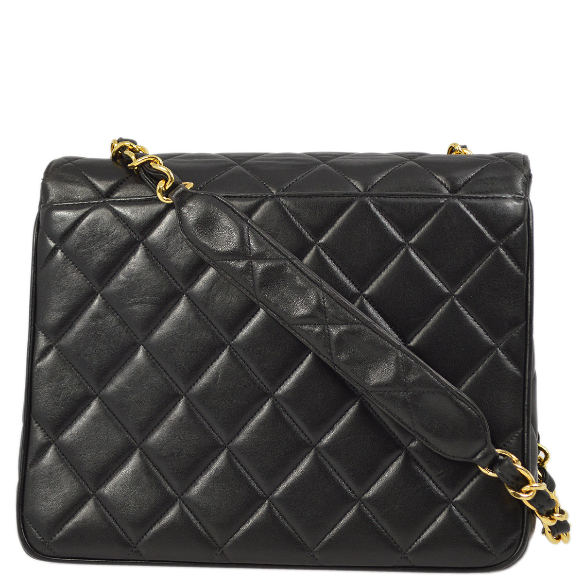 Chanel Black Lambskin Straight Flap Shoulder Bag