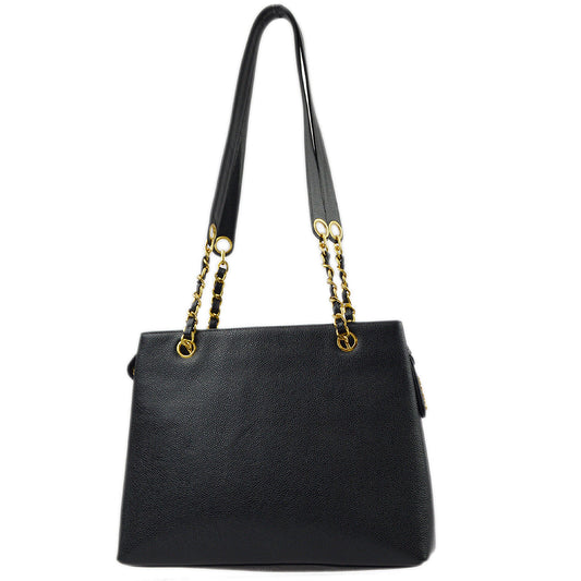 Chanel Black Caviar Chain Shoulder Tote Bag