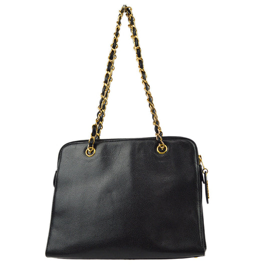 Chanel Black Caviar Chain Shoulder Tote Bag