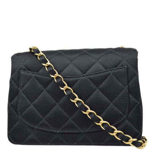 Chanel Black Satin Mini Classic Square Flap Shoulder Bag 17