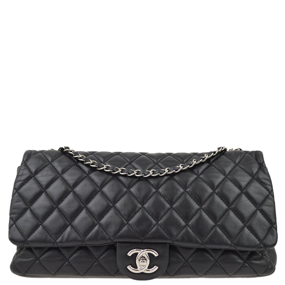 Chanel Black Lambskin Single Flap Shoulder Bag