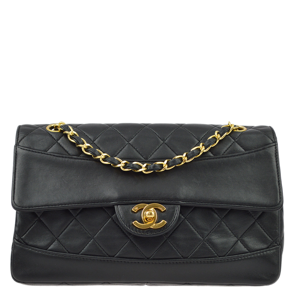 Chanel Black Lambskin Single Flap Shoulder Bag