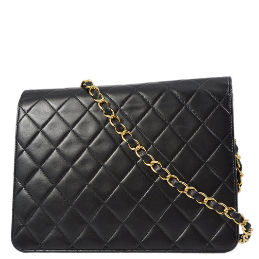 Chanel Black Lambskin Turnlock Small Half Flap Shoulder Bag