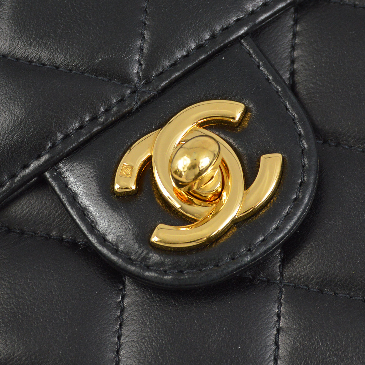 Chanel Black Lambskin Turnlock Small Half Flap Shoulder Bag