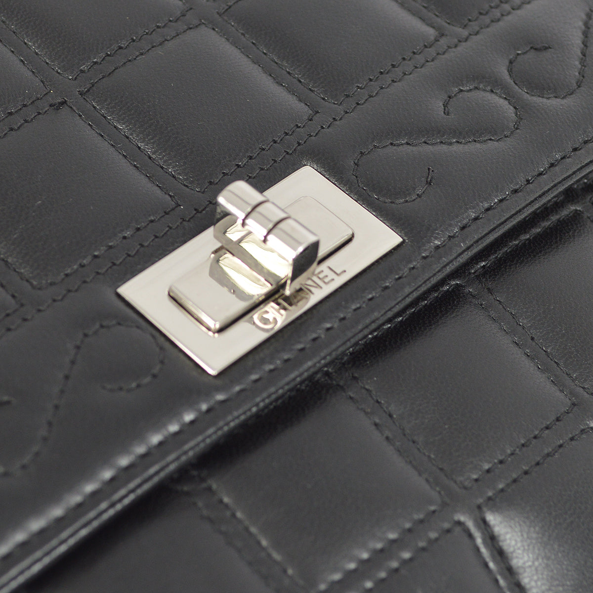 Chanel Black Lambskin Mademoiselle Lock Choco Bar Shoulder Bag