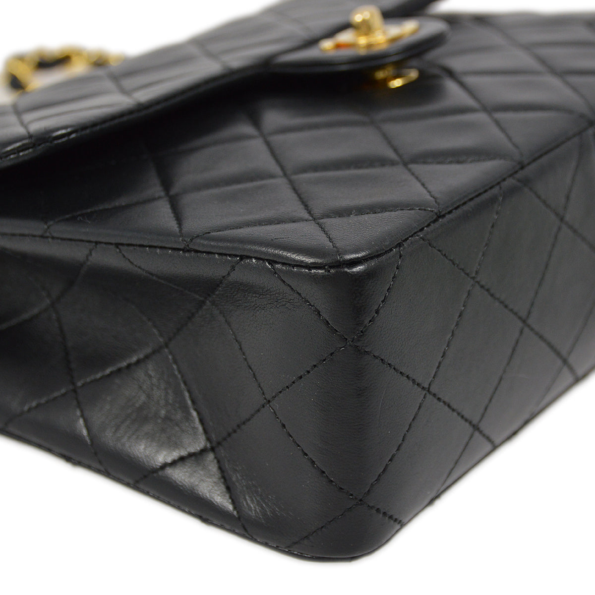 Chanel Black Lambskin Classic Square Flap Shoulder Bag 20